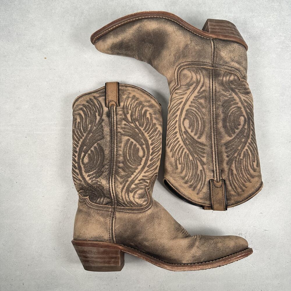 Abilene Boot Co. Distressed Tan Leather Western Ankle Boots - Picture 2 of 10